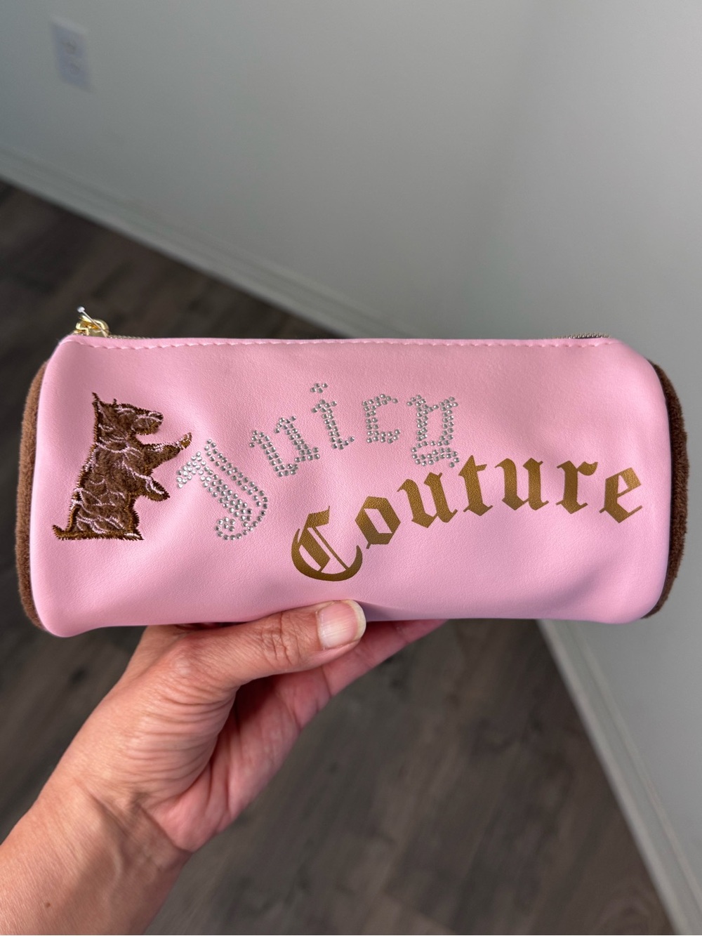 Juicy Couture Pink Scottie Rhinestoned Barrel cosmetic bag